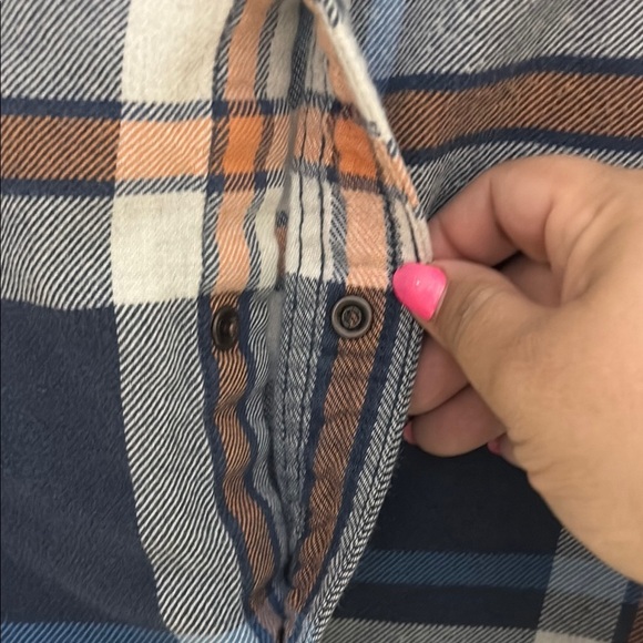 Hollister button-down flannel shirt, men's size LG, orange & blue, snap buttons - Picture 3 of 7